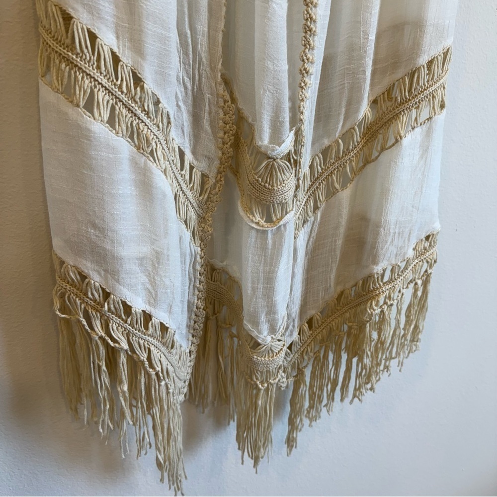 Dreamers Boho Crochet Fringe Longline Duster Cardigan Kimono Festival Beach M - Picture 3 of 9